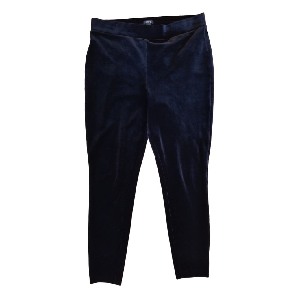 Loft Elastic Waist Velvet Stretch Pants Women's Size L Black Tapered Leg